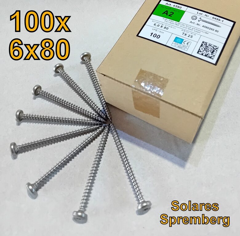 100x Holzschraube 6x80 Edelstahl A2 Torx 25 verstärkter Kopf gleitbeschichtet / SONDERANGEBOT